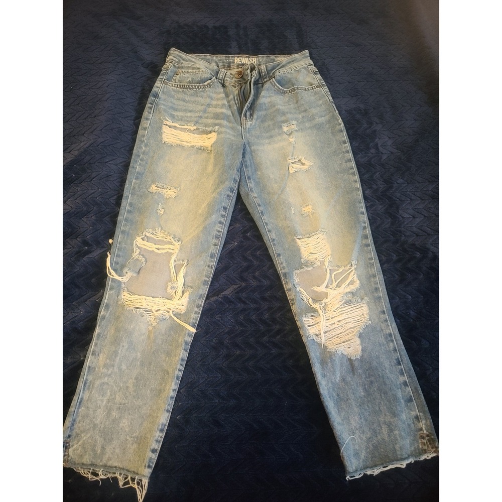 Rewash Brand High Waisted Distressed Straight Leg Jeans Light Wash Size 5  27